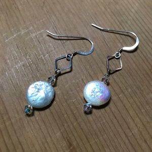 Authentic fresh water coin pearl earrings